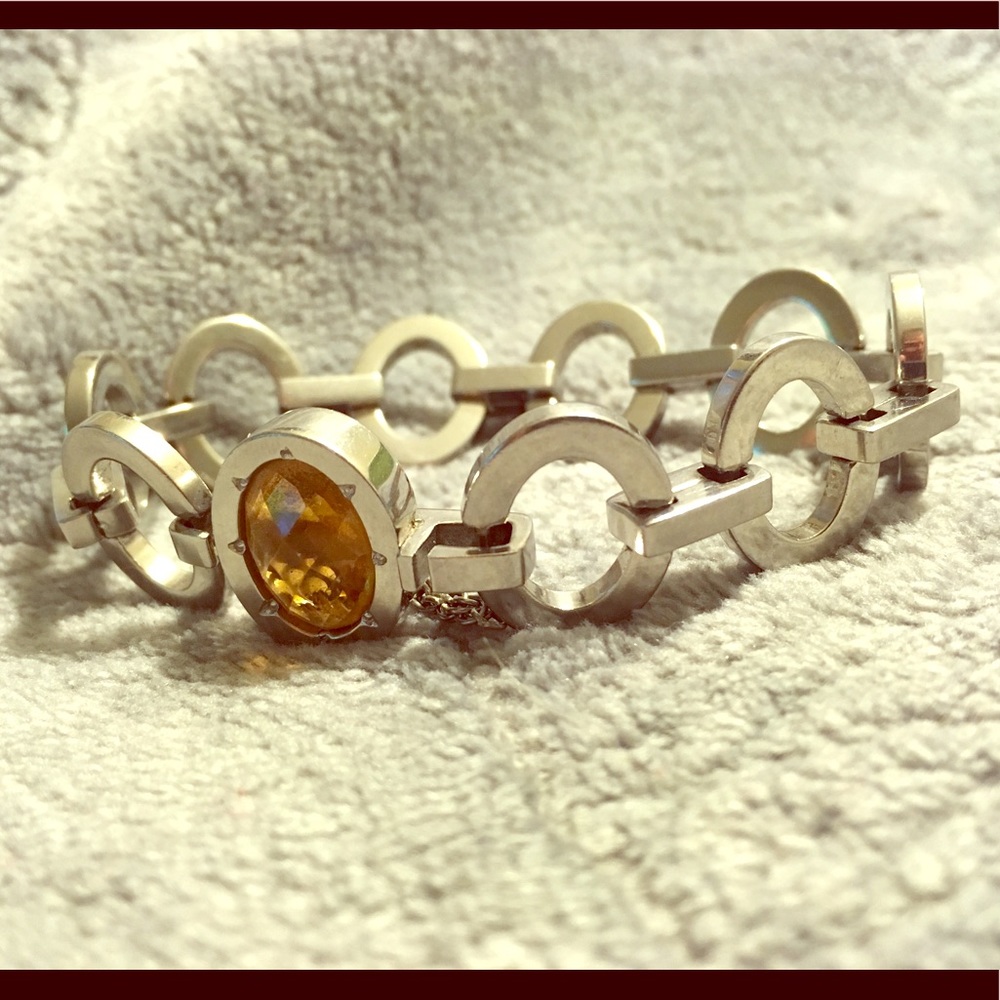 Silver like Bracelet with faux topaz jewel & clasp